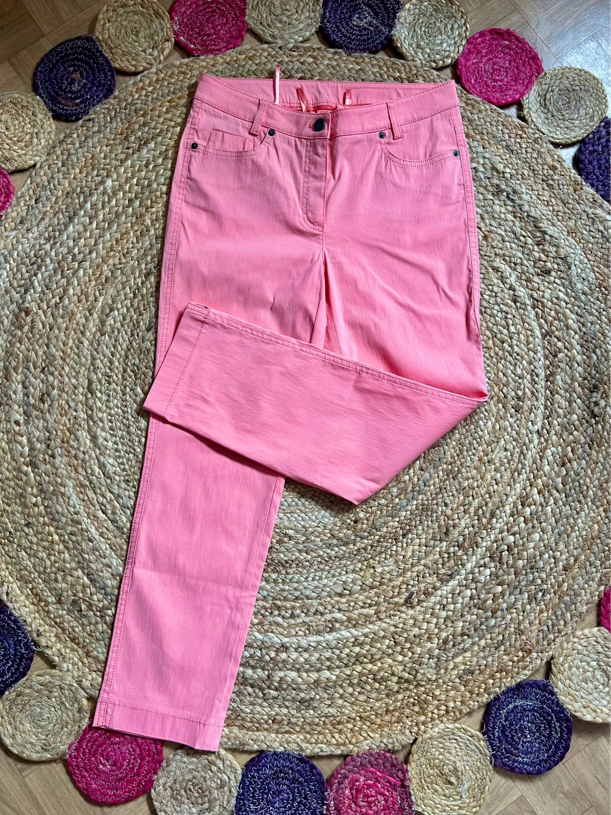 🧡🌿Jean Madeleine corais 7/8 Casual chique estival FR40/42 Jeans cropped coral UK12S🌿🧡 – photo 2